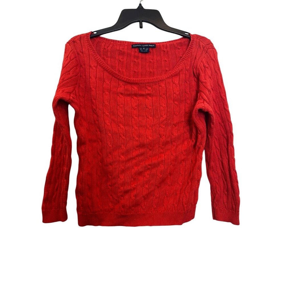 Ralph Lauren Golf Womens XL Red Cable Knit 100% Cotton Sweater Long Sleeve